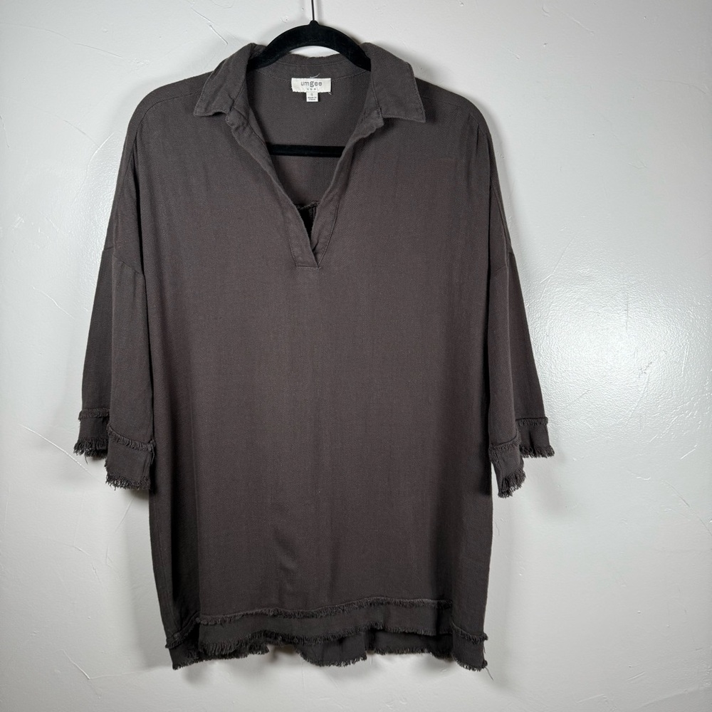 Umgee Brown Frayed Hem Top